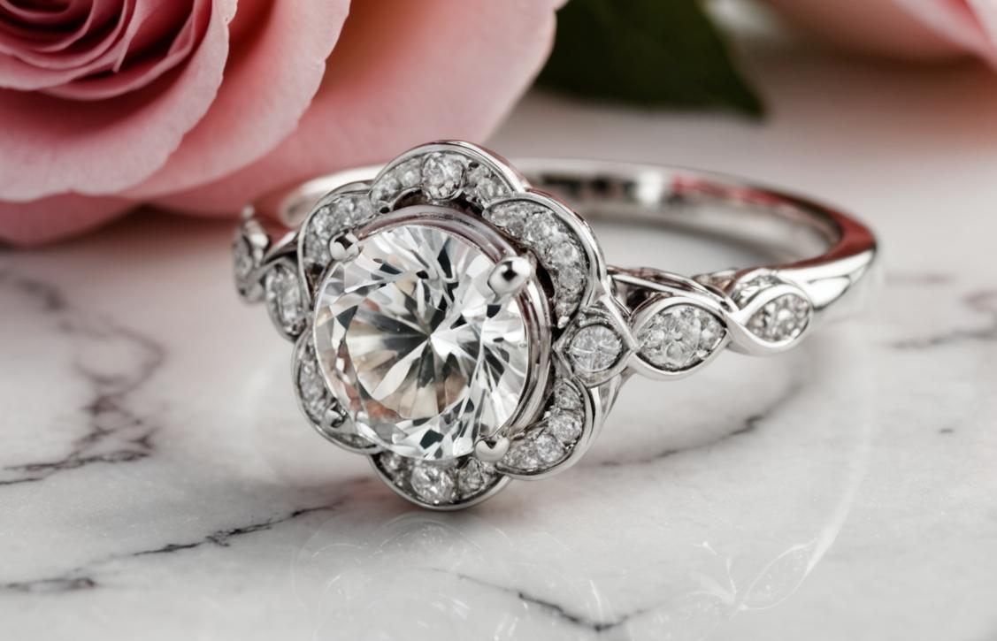 rose engagement ring white gold 1