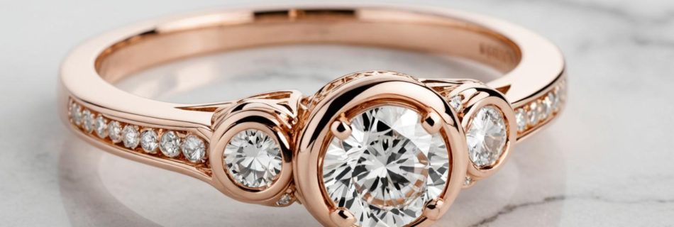 rose gold three stone engagement ring 1